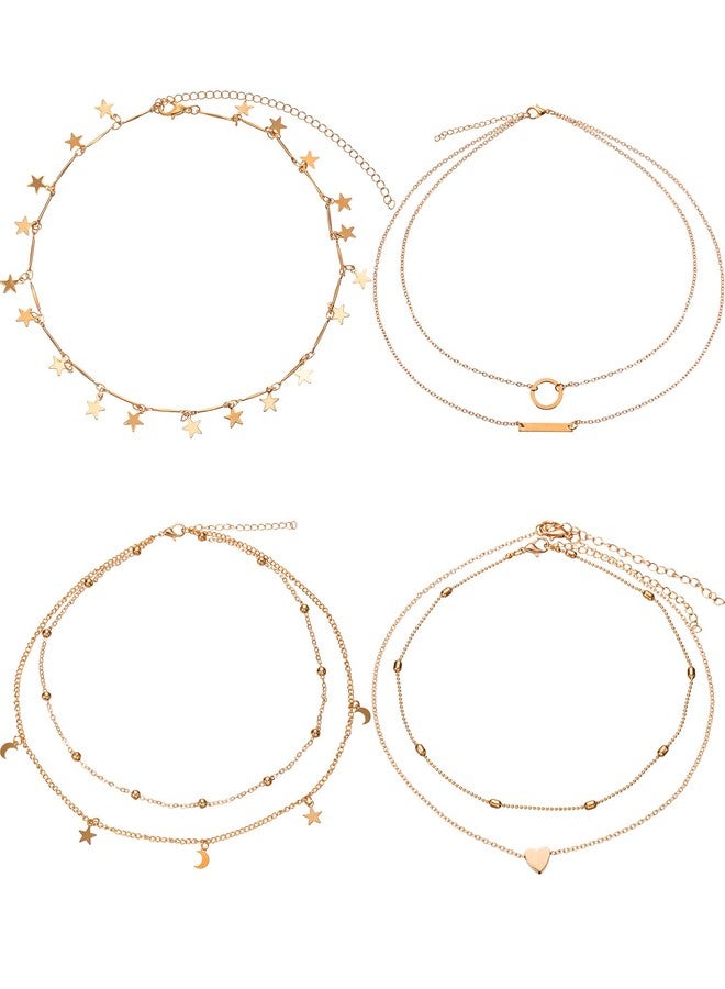 BBTO 4 Pieces Multiple Layered Necklaces for Women Gold Necklace Sets Chain Choker Necklace for Women Girls - Image 1